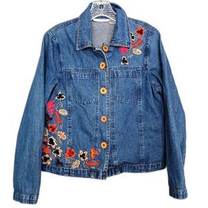 Tantrums Embroidered Jean Jacket Falling Leaves Autumn Artsy Womens S